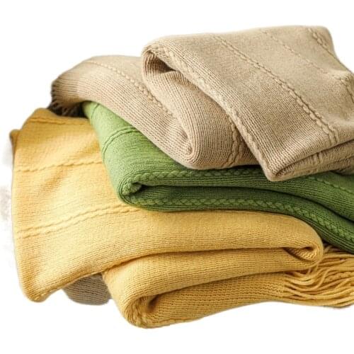 Popular Sofa Blanket Cover for Bed End Knitting Fine Stripe Air Conditioning Tassel Nap Throw