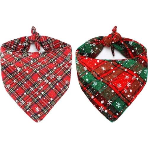 Dog Bandana for Large Dogs Christmas Buffalo Plaid Snowflake Pet Scarf Triangular Bibs Kerchief Set Pet Costume Accessories