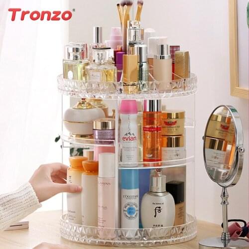 Tronzo Luxury Cosmetic Storage Box Makeup Rack Holder 360 Degree Rotating Organizer Acrylic Case