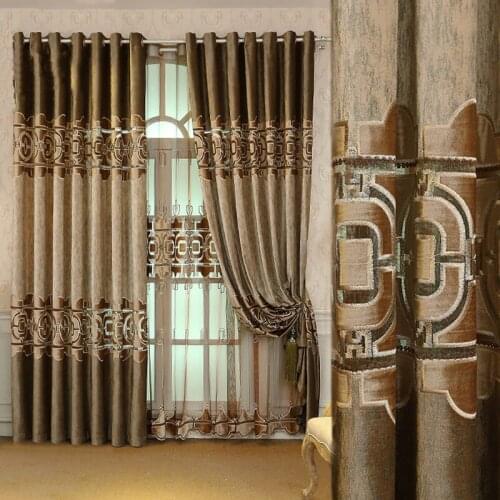 Chinese Style Embroidery Stitching Curtains Fabric Bedroom Living Room Villa Floor Curtain Window Treatments Tulle for Kitchen