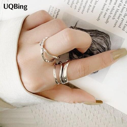 INS Vintage Silver Multi-Layer Twist Rings For Women Wholesale Jewelry 2020 Gifts