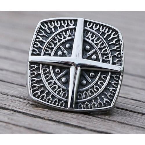 High Polished 316L Stainless Steel Viking Compass Ring Punk Retro Solid Heavy Cross Ring Men Hip Hop Hippie Jewelry