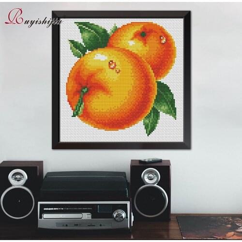 RUYISHIJIA Embroidery,Paintings,Needlework,Cross stitch kits,fruit orange,DIY Cross-stitch,thread embroidery
