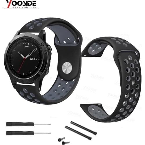 YOOSIDE for Garmin Fenix 6 22mm Soft Silicone Sweatproof Sport Watch Strap Band With Lugs Adapter for Fenix 5/Forerunn 935