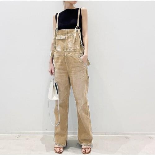 Women Summer Jumpsuits Casual Korean Japan 2021 New Full Length One Piece Rompers Pocket Simple Loose Female Playsuits Jumpsuits