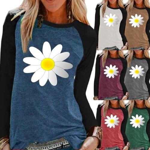 Autumn and Winter Long Sleeve Round Neck Pullover Plus Size Loose Shirt Casual Top Flower Printing Fashion Women Tops Tees