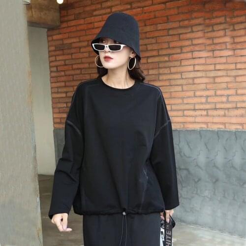 Simple Wild Sweatshirt Women Loose Plus Size Paneled Drawstring Top Korean Style Trend Autumn New Women Clothes
