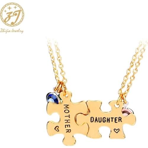Zhijia mother daghter necklaces women golden necklace pendants For 2 stitching jewelry mothers day gift to children