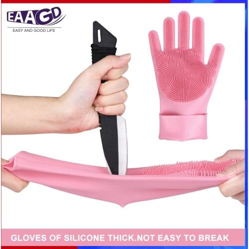 1Pair Silicone Cleaning Scrubber Gloves Reusable Dish Washing Glove, Cooking Heat Resistant Kitchen Household Tool