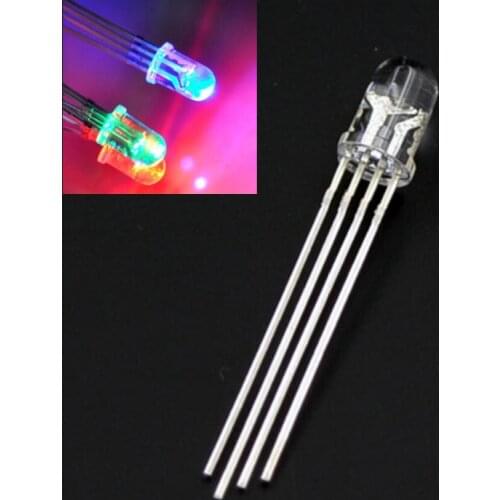 100pcs 5mm full-color LED RGB red/green/blue Common Anode Four feet transparent highlight color light 5mm diode colorful