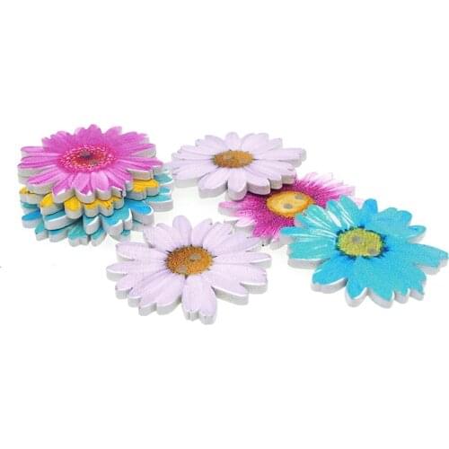30PCs 35mm Wooden Sewing Buttons Scrapbooking Chrysanthemum Shape Mixed 2 Holes Costura Botones Decorate bottoni botoes W2047