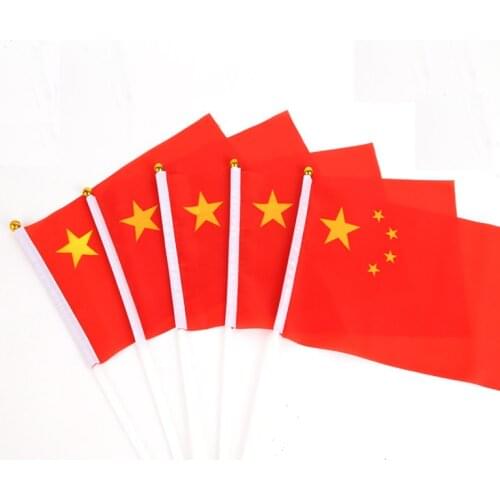 5pcs 21*14cm CHINA National flag CHINESE flags hand waving flags With Plastic Flagpoles For Sports Activity home Decor