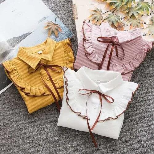 New Spring Summer 2020 Cotton Blouse for Big Girls Striped Clothes Children Long Sleeve School Girl Shirt Kids Tops 2-8 Years