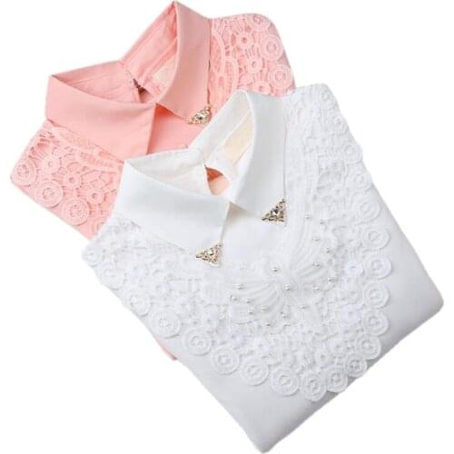2018 Girls Blouse Shirts Baby Teen Girl School Uniforms Clothes Girl Blouses Tops Child Cotton Lace Long Sleeve Shirt For Kids
