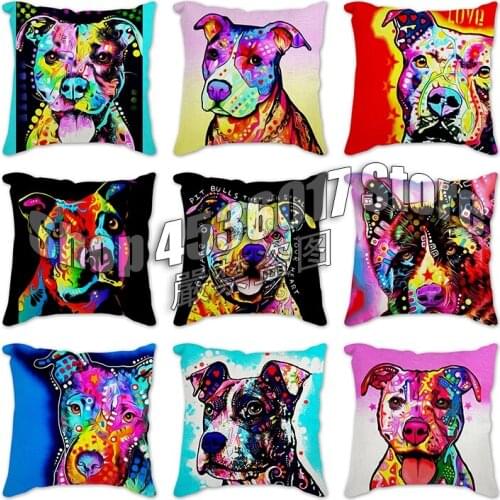 Bulldog Cushion Cover 45*45cm Linen Dog Decorative Cushions Sofa Decoration Pillow Cover Pillowcases Living room Cushion Covers