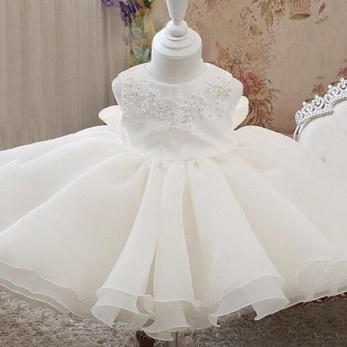 Beads Baby Girl Dresses Layered Lace Infant Christening Baptism Gown Newborn 1 Year Birthday Princess Infant Girl Party Costume