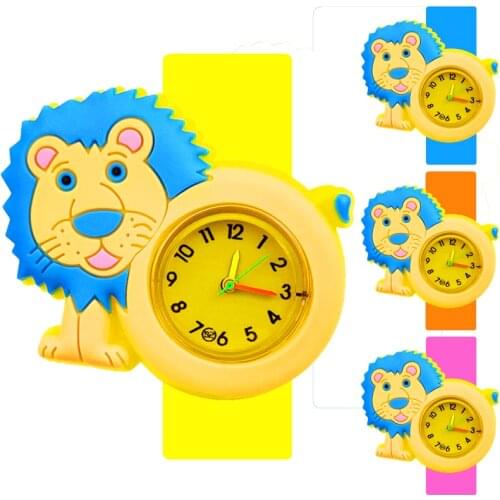 Forest King Lion Watch Children Birthday Gift Boys Watches Silicone Slap Pat Circle Kids Quartz Watch Lovely Girls Student Clock