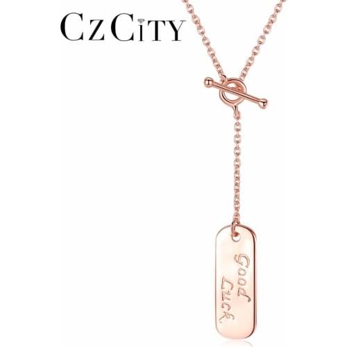 CZCITY Cute Gold plate 100% 925 Sterling Silver Pendant Necklaces Women Jewelry Mirror Polish Punk Style Plate Chain Necklace