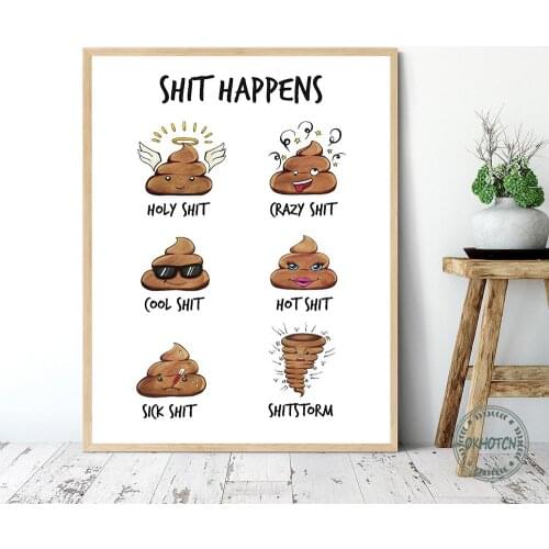 Decorative Funny Toilet Picture Shit Happens Quotes Canvas Painting Cute Funny Bathroom Wall Art Poster Home Decoration