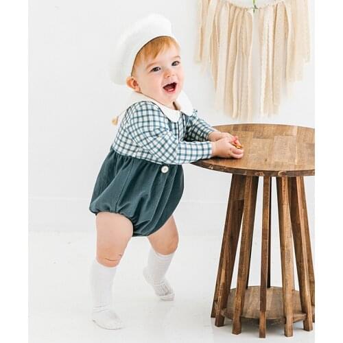 Baby Boys Jumpsuit Romper Spanish Spring Kids Clothing Newborn Girl Plaid Long Sleeve Bodysuit Vintage Hit Toddler Infant Outfit