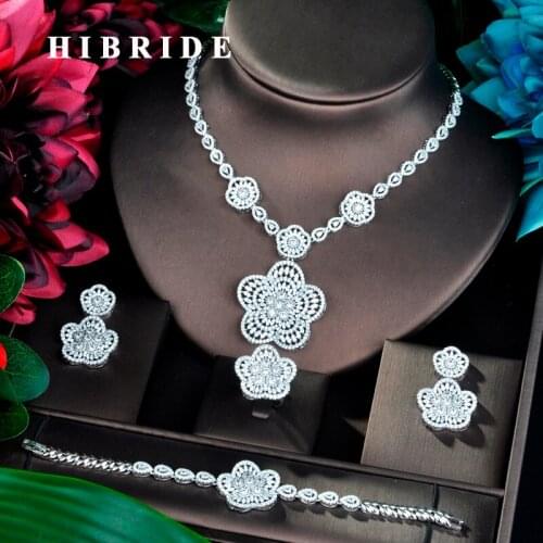 HIBRIDE Fashion Big Flower Cubic Zircon Dubai Wedding Bridal Jewelry Sets For Wedding Party Accessories Necklace Sets N-805