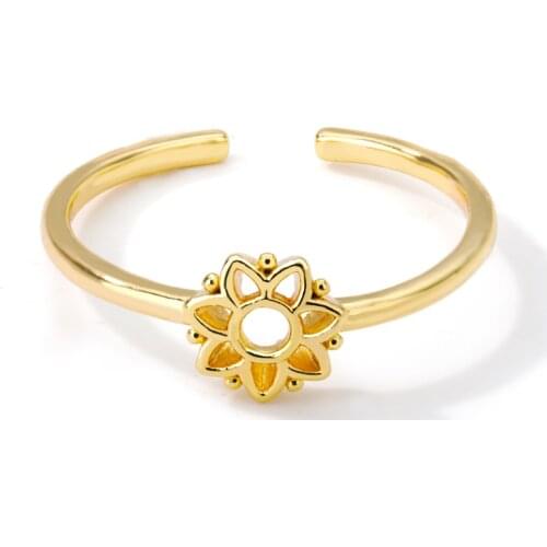 ICFTZWE Adjustable Open Flower Ring Gold Silver Color Rings For Women Stainless Steel Vintage Elegant Ring Jewelry Birthday Gift