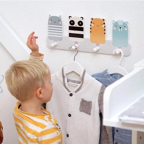 INS Nordic Style Children Clothes Towel Wall Hook Kids Room Decoration Hanging Hooks Wooden Animal Clothes Rack Clothing Hanger