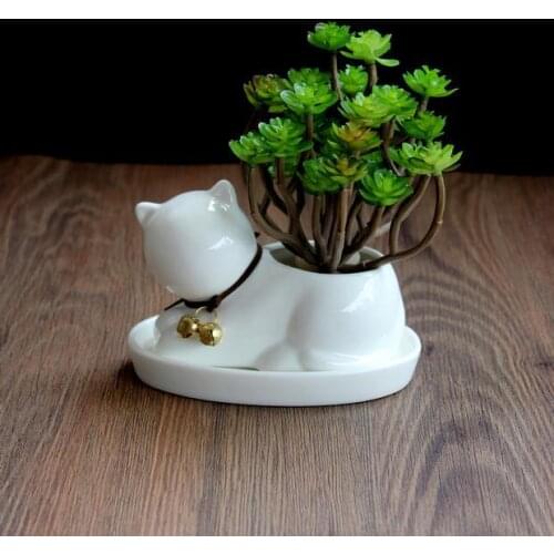 Ceramic Small Cat Flower Pot White Horse Flowerpot Planter Succulents Plant Desktop Garden Glazed Pots for Flowers