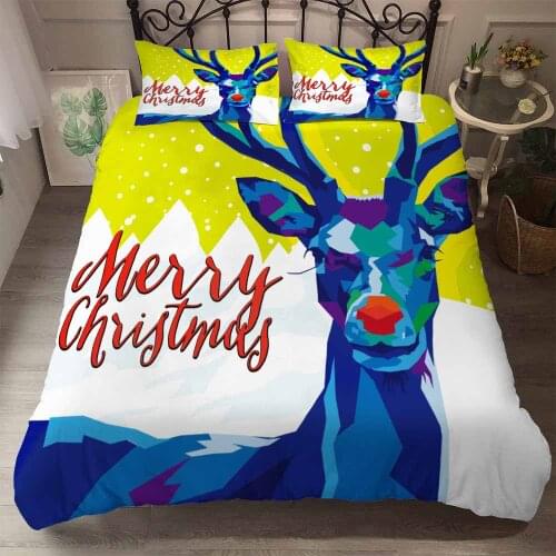 KTLRR 3D Christmas deer cartoon duvet cover set(1 quilt cover, 2 pillowcases), 3 pieces of 100% microfiber home bedding