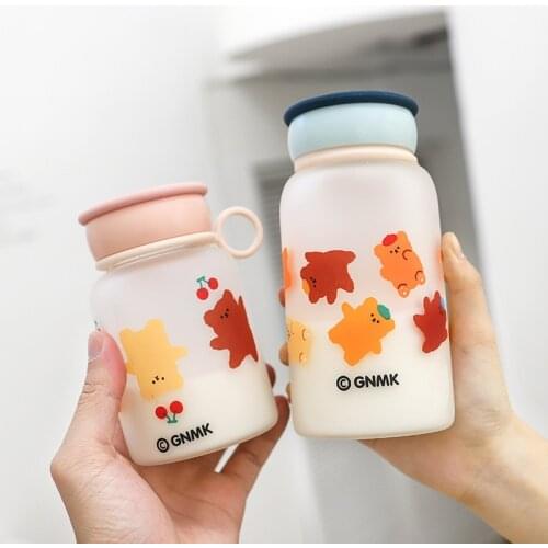 Fashion Fruit Transparent Plastic Water Glass Cartoon Cherry Creative Frosted Water Bottle With Portable Rope Travel Tea Cup