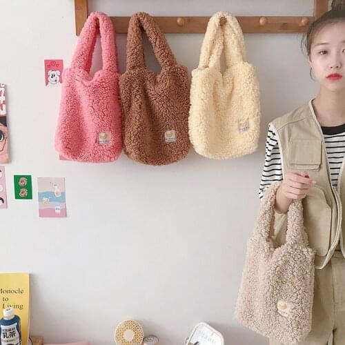 Fashion Women Pattern handbags Female Winter Plush Underarm Bags Faux Fur Handbag Furry Fluffy Tote Bags