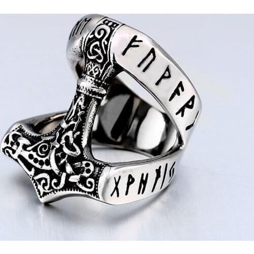 Punk Viking Myth Thors Hammer Mens Ring Fashion Vikings Norse Mythology Popular Jewelry