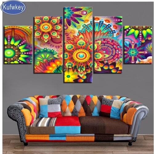 Abstract Colorful 5d diy handcraft diamond painting 5 Pieces diamond mosaic full embroidery diamond art full round drill flower