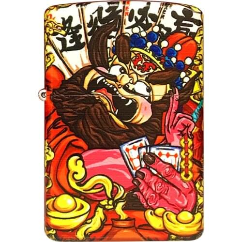 Zorro New Classic Pattern Creative Retro Kerosene Lighter Pure Copper Color Printing Grinding Wheel Mens Gift Box