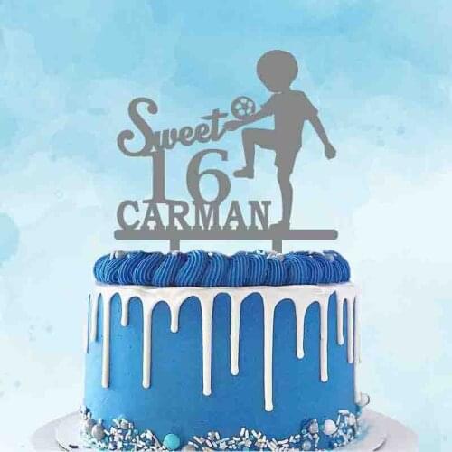 Personalized Kids Birthday Cake Topper Custom Name Age Sweet 18 Boy Playing Football Toppers YC277