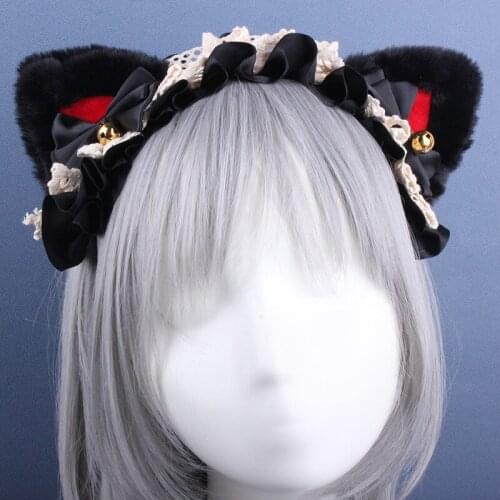 Lolita Cosplay Cat Ears Headband Anime Party Costume Ear on The Head Plush Hairband Girls Kawaii Hair Accessories Props