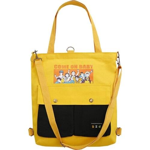 PURFAY Women Simple Cartoon printing Canvas Shoulder Bag Zipper Flap Bag Ladies Handbag Crossbody Bags Bolsos alexa