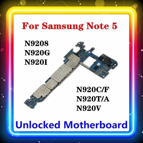 For Samsung Galaxy Note 5 N920C/F Motherboard 32gb N9208 N920G/N920I/N920C/N920T/N920V N9200 N920P N920A Android OS