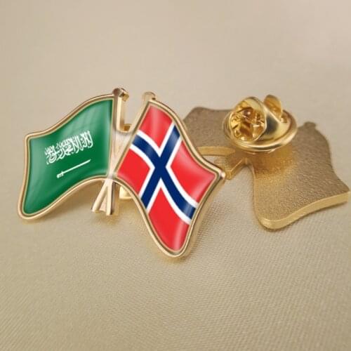 Saudi Arabia and Norway Crossed Double Friendship Flags Lapel Pins Brooch Badges