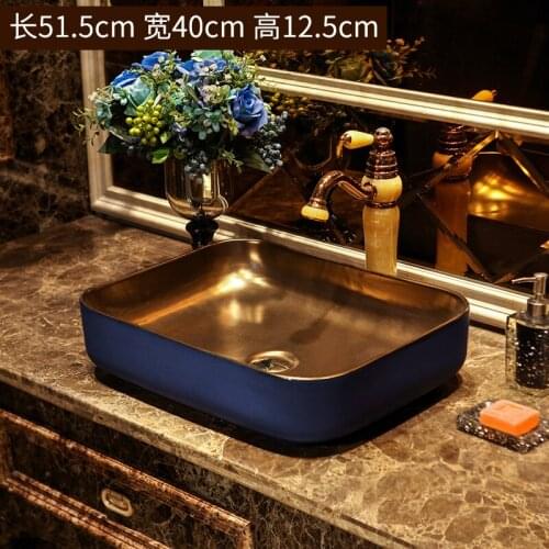 Rectangle blue with gold Bathroom ceramic counter top sink wash basin bathroom sink chinese wash basin