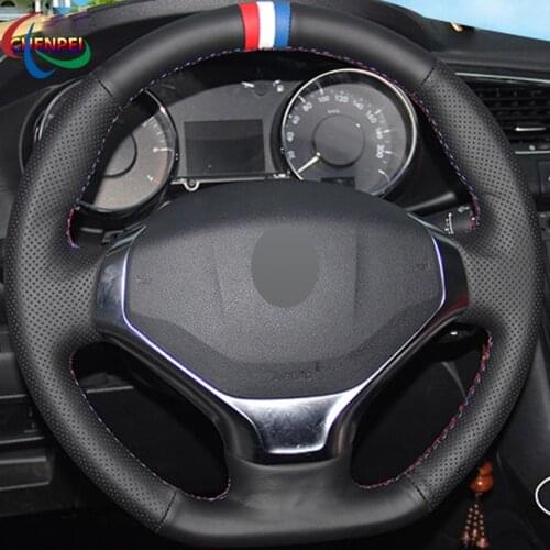 DIY Hand-Stitched Non-slip Black Leather Car Steering Wheel Cover For Peugeot 3008 2013-2015 Car Interior Accessories