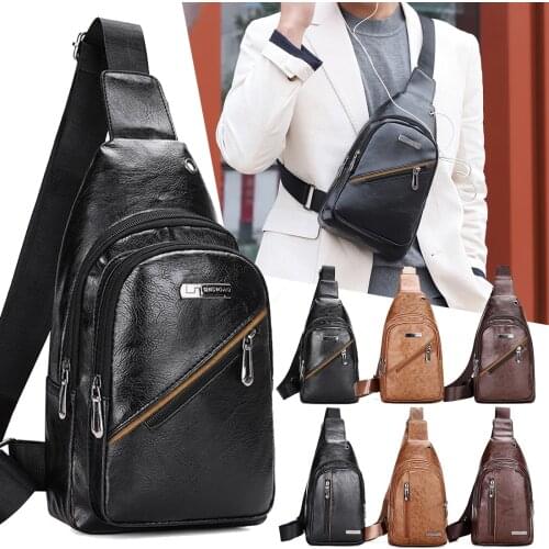 Fashion Mens USB Charging Bag Men Chest Bags For Custom Shoulder Bag PU Package Messenger Leather Travel Crossbody Backpack