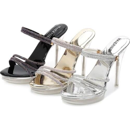 Simple Slip-on Party Pumps Sexy Colorful Diamond Belt Two-wear High Heels Summer Crystal Transparent Platform Womens Shoes