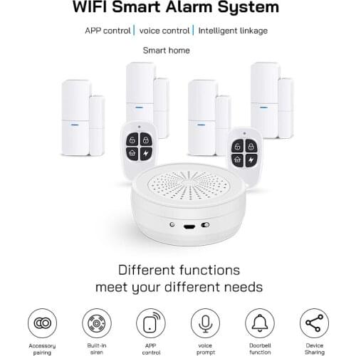 Tuya Wifi Smart Home Alarm System Wireless Burglar Security Alarm Kit Smart Life App Control Work With Alexa Google Assistant