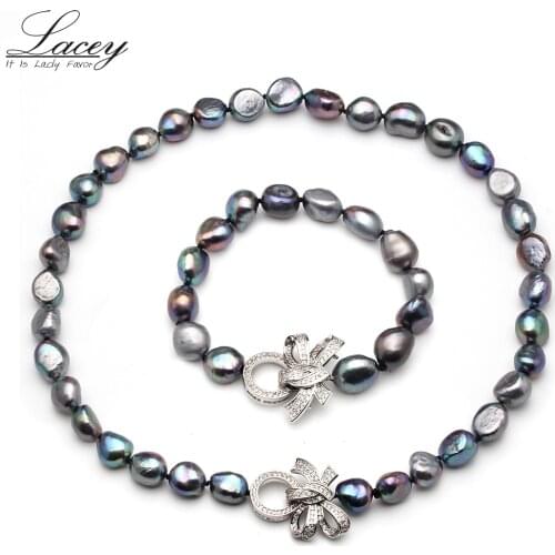 Natural Freshwater Pearl Necklace Bracelet Jewelry Sets For Women,Big Baroque Pearl Jewelry Stes Wedding Fine Jewelry