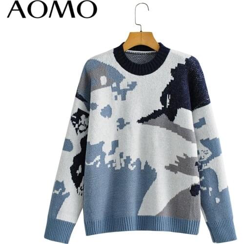 AOMO Women Autumn Winter Knitted Sweater Jumper Female Elegant Oversize Pullovers Chic Tops BC126A