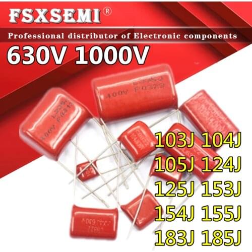 10pcs CBB22 polypropylene film capacitor 630V 1000V 103J 104J 105J 124J 125J 153J 154J 155J 183J 185J 0.1uf 100nF 1000V104J