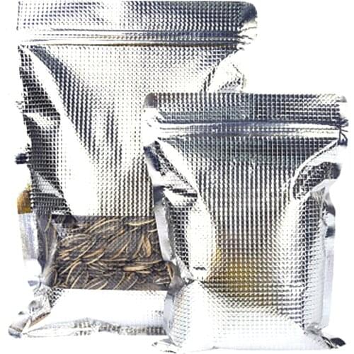 100Pcs/Lot Silver Mylar Foil Embossed Lines Bag with Frosted Window Zip Lock Grip Seal Tear Notch Food Snack Packaging Pouches
