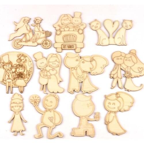 2Pcs Wood DIY Accessories Natural Wooden wedding Mr&Mrs Scrapbooking Crafts Embellishment For Home Decoration 30-50mm MT1987