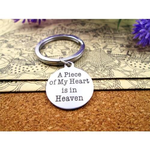 3pcs/lot 28mm stainless steel keyring with 20mm stainless steel circle round "a piece of my heart is in heaven"charms keyring